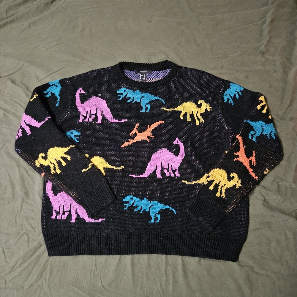 Forever 21 Black Sweater with Dinosaur Pattern